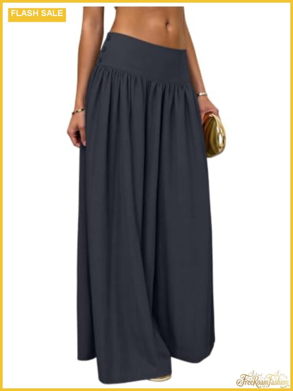 Women's High Waist Elastic Waistband Wide Leg Palazzo Pants
